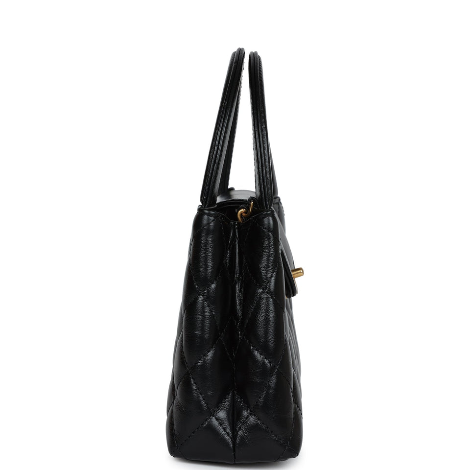 Chanel Small Kelly Shopper Black Shiny Aged Calfskin Brushed Gold Hardware