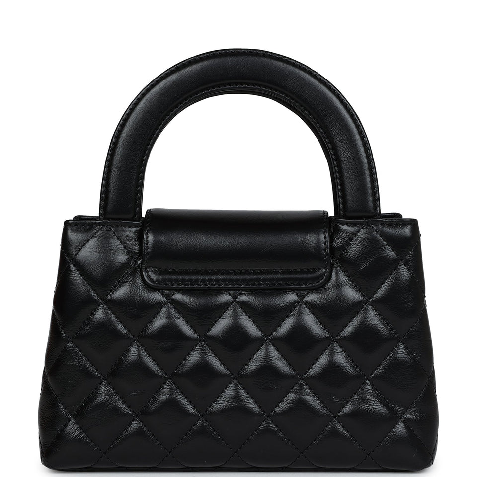 Chanel Small Kelly Shopper Black Shiny Aged Calfskin Brushed Gold Hardware