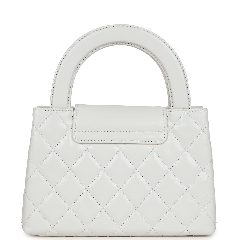 Chanel Small Kelly Shopper White Shiny Aged Calfskin Brushed Gold Hardware