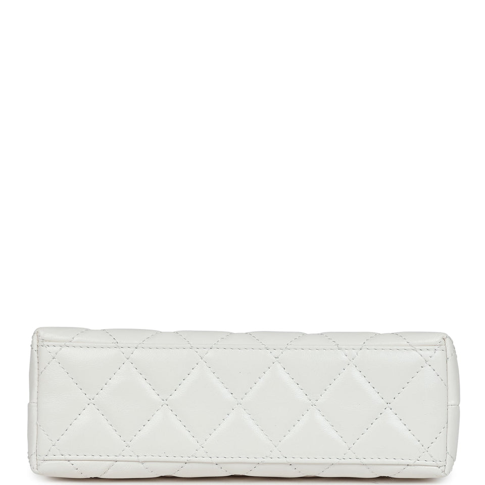 Chanel Small Kelly Shopper White Shiny Aged Calfskin Brushed Gold Hardware