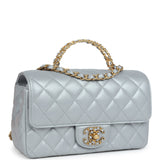 Chanel Mini Rectangular Flap Bag with Top Handle Grey Lambskin Antique Gold Hardware