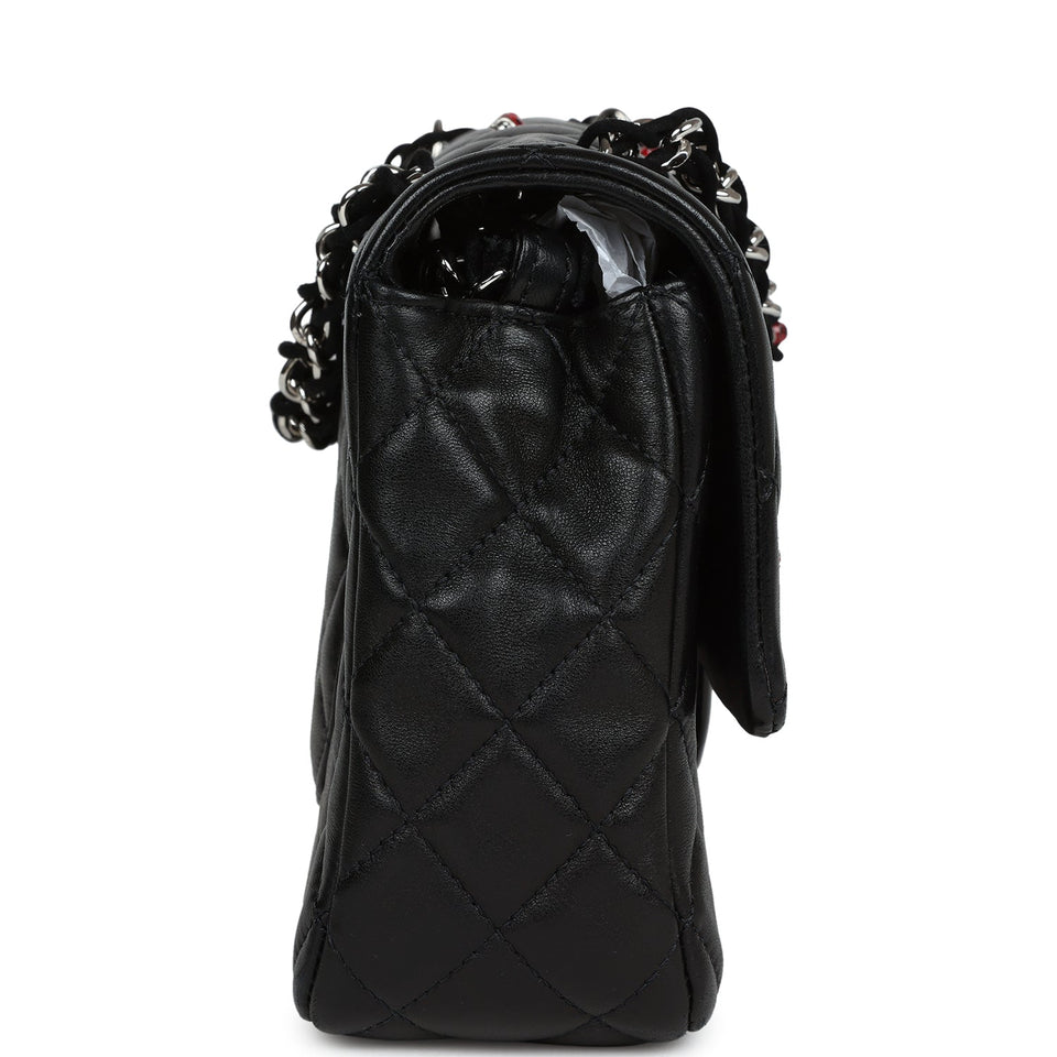 Chanel Medium Lady Bug Single Flap Bag Black Lambskin Silver Hardware