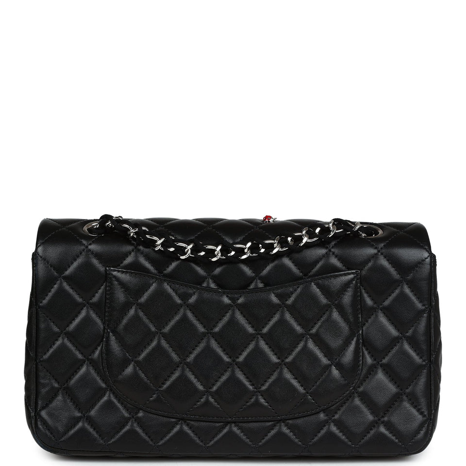 Chanel Medium Lady Bug Single Flap Bag Black Lambskin Silver Hardware