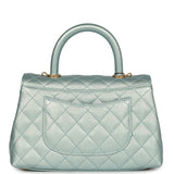 Chanel Small Coco Handle Flap Bag Light Blue Iridescent Caviar Aged Gold Hardware
