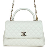 Chanel Medium Coco Handle Flap Bag White Caviar Light Gold Hardware