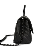 Chanel Medium Coco Top Handle So Black Chevron Caviar Black Hardware