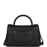 Chanel Medium Coco Top Handle So Black Chevron Caviar Black Hardware