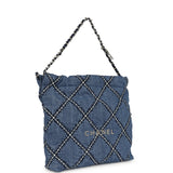 Chanel Small 22 Bag Blue Stitched Denim Silver Hardware