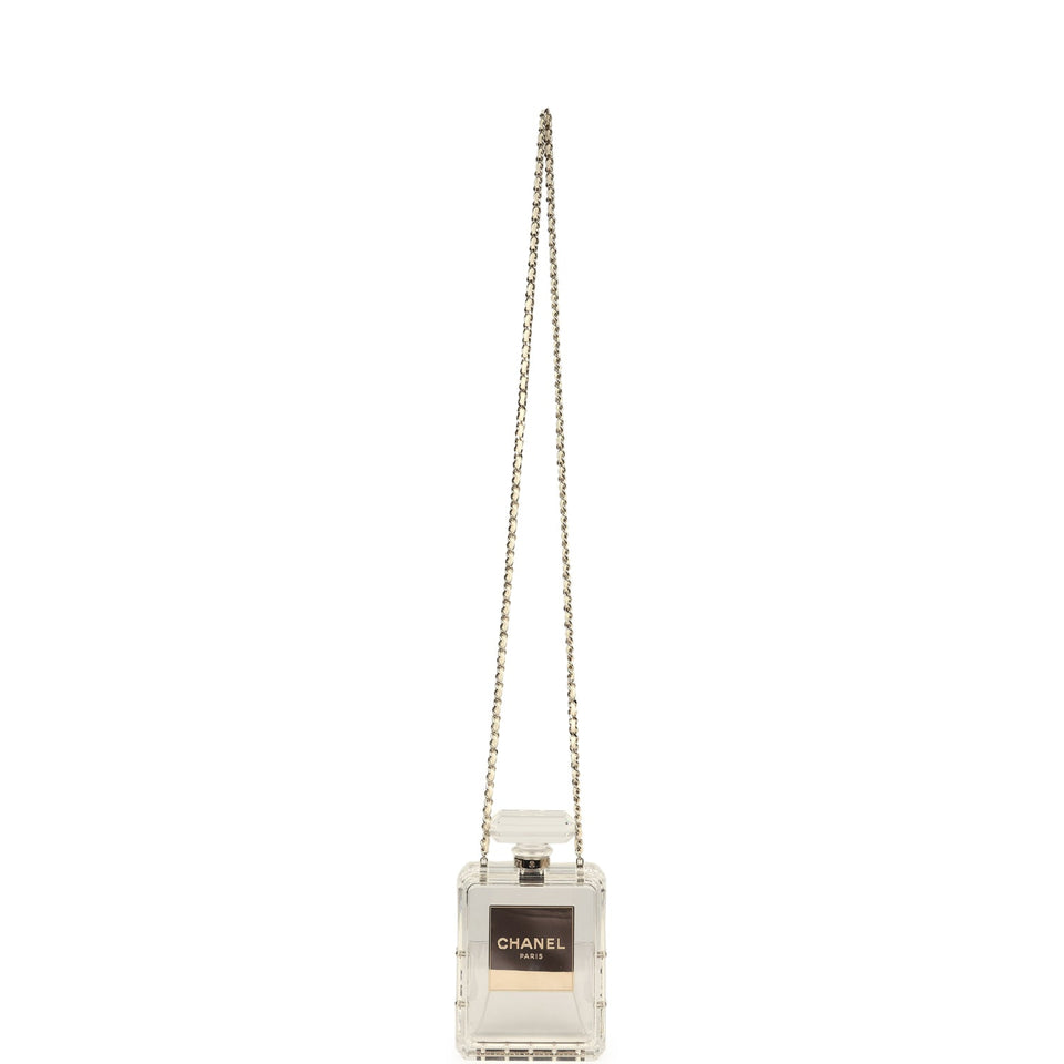 Chanel Minaudiere No. 5 Perfume Clutch Transparent Plexiglass Light Gold Hardware