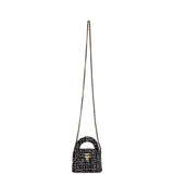 Chanel Nano Kelly Shopper Black, White & Sequin Tweed Brushed Gold Hardware