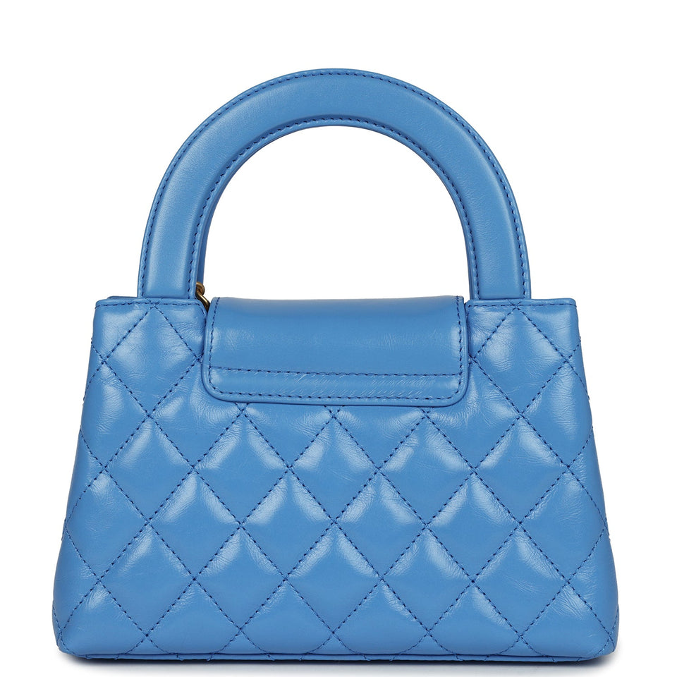 Chanel Small Kelly Shopper Blue Shiny Aged Calfskin Brushed Gold Hardware