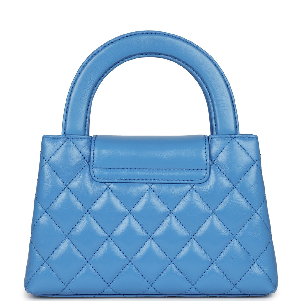 Chanel Small Kelly Shopper Blue Shiny Aged Calfskin Brushed Gold Hardware