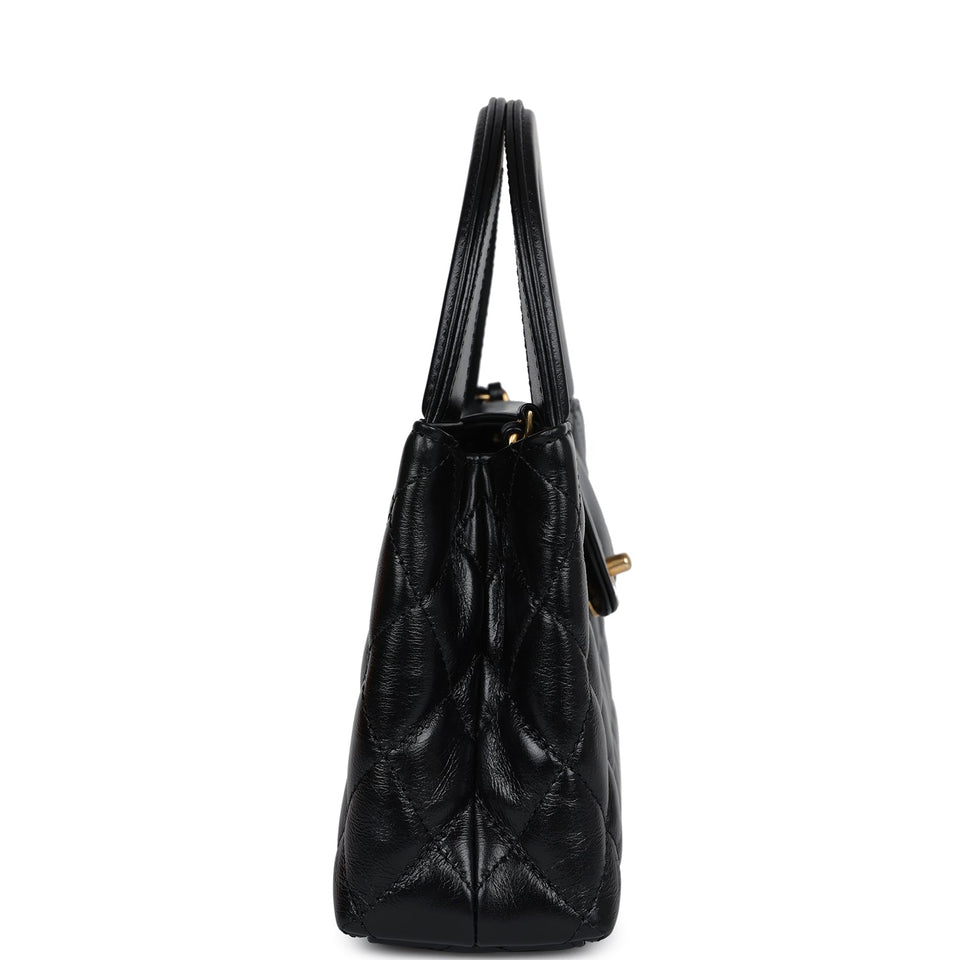Chanel Small Kelly Shopper Black Shiny Aged Calfskin Brushed Gold Hardware