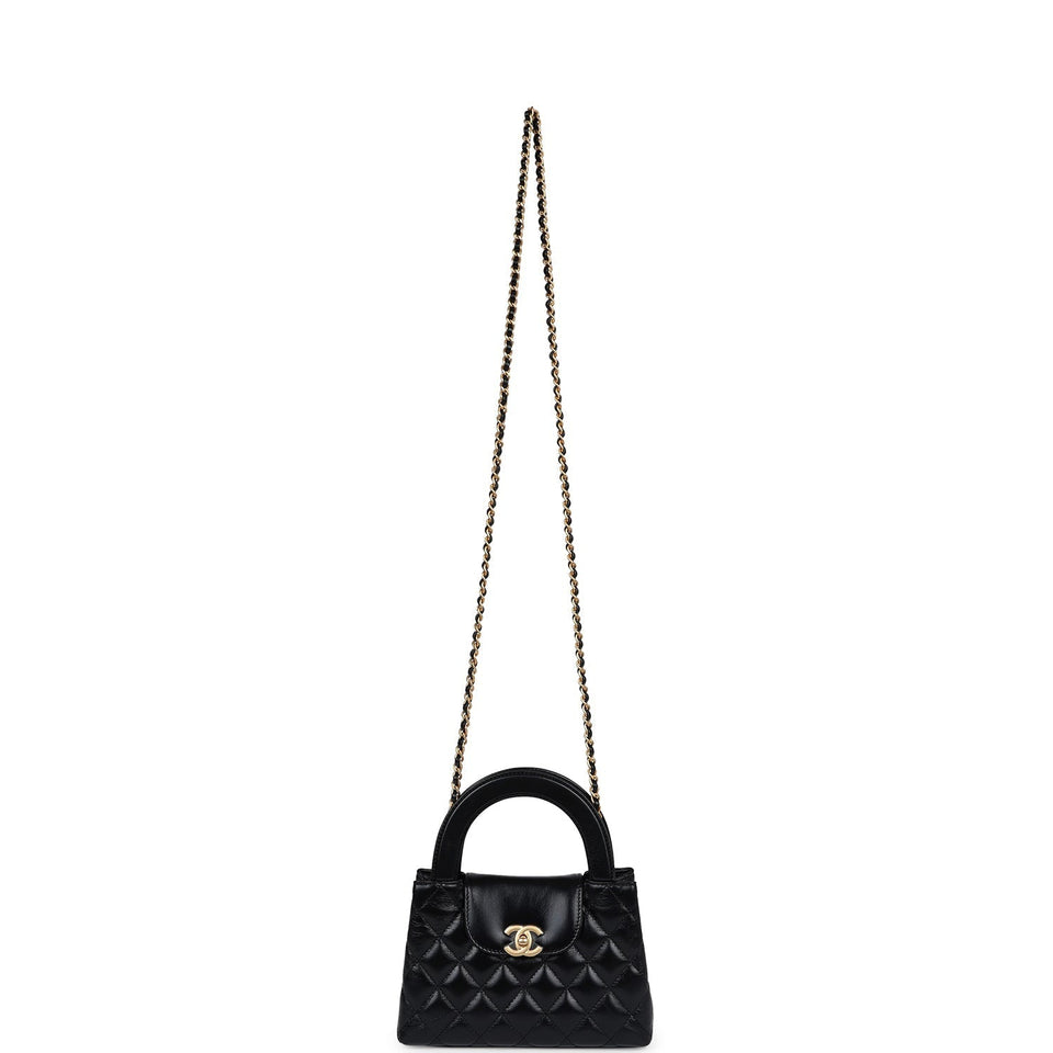 Chanel Small Kelly Shopper Black Shiny Aged Calfskin Brushed Gold Hardware