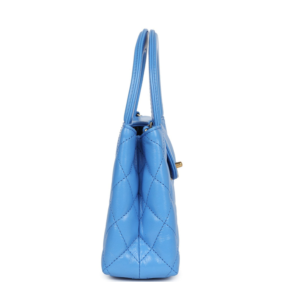 Chanel Small Kelly Shopper Blue Shiny Aged Calfskin Brushed Gold Hardware