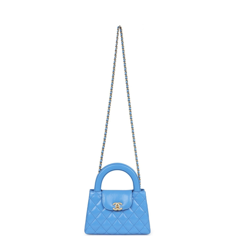 Chanel Small Kelly Shopper Blue Shiny Aged Calfskin Brushed Gold Hardware