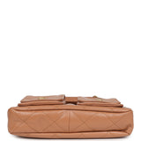 Chanel Double Pocket Hobo Bag Caramel Shiny Calfskin Brushed Gold Hardware