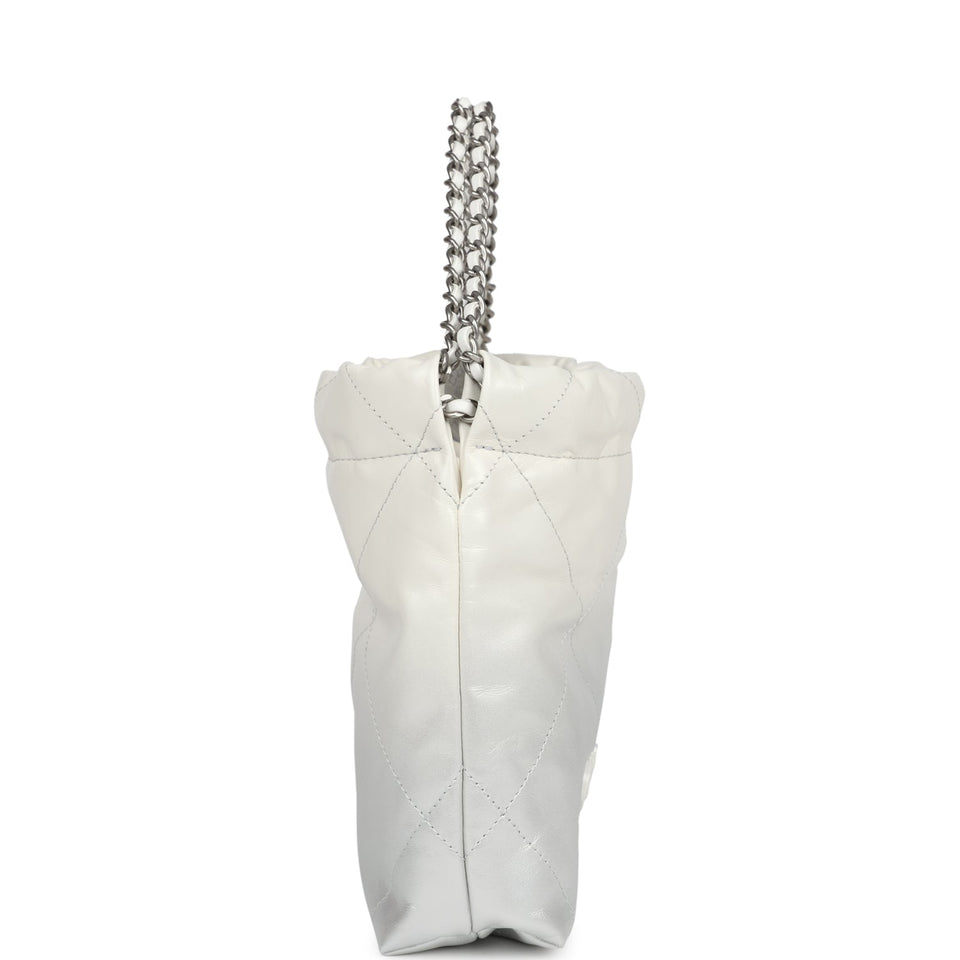 Chanel Mini 22 Bag White and Silver Ombre Metallic Calfskin Silver Hardware