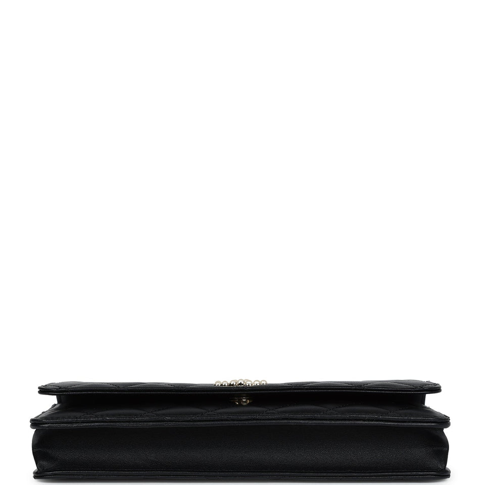 Chanel Small Pearl Clutch with Chain Black Lambskin Gold Hardware