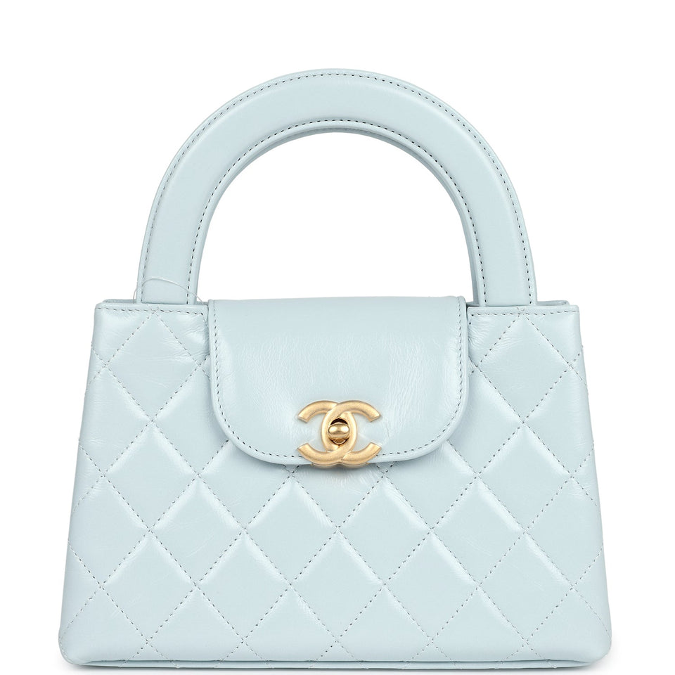 Chanel Small Kelly Shopper Light Blue Shiny Aged Calfskin Brushed Gold Hardware
