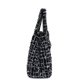 Chanel Small Kelly Shopper Black, White & Silver Sequin Tweed Brushed Gold Hardware