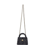 Chanel Small Kelly Shopper Black, White & Silver Sequin Tweed Brushed Gold Hardware