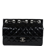 Chanel Vintage Chain Through Flap Bag Black Patent Silver Hardware