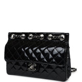 Chanel Vintage Chain Through Flap Bag Black Patent Silver Hardware