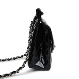 Chanel Vintage Chain Through Flap Bag Black Patent Silver Hardware