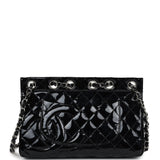 Chanel Vintage Chain Through Flap Bag Black Patent Silver Hardware
