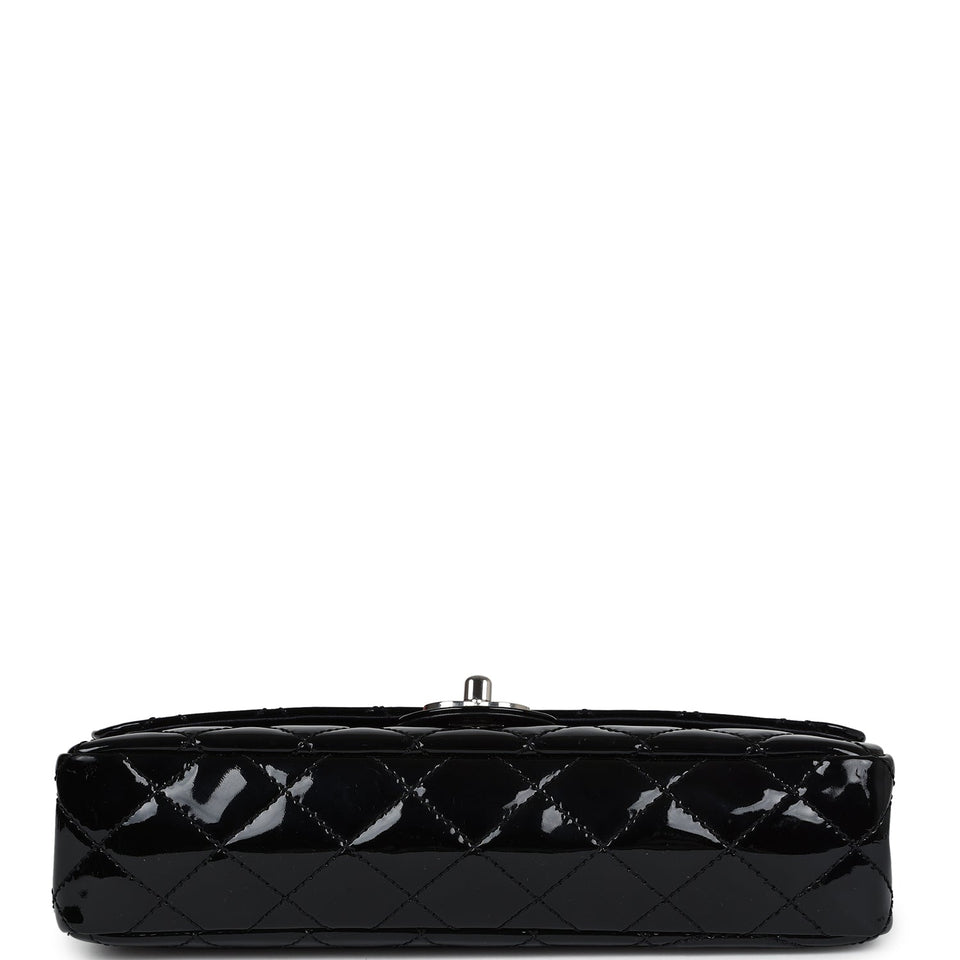 Chanel Vintage Chain Through Flap Bag Black Patent Silver Hardware