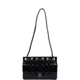 Chanel Vintage Chain Through Flap Bag Black Patent Silver Hardware