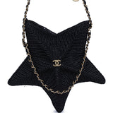 Chanel Star Coco Beach Bag Black Raffia Aged Gold Hardware