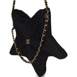 Chanel Star Coco Beach Bag Black Raffia Aged Gold Hardware