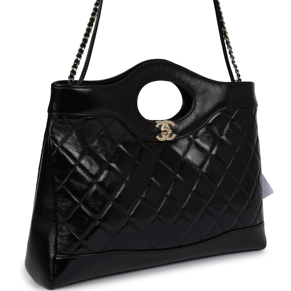 Chanel Large 31 Shopper Black Shiny Lambskin Light Gold Hardware