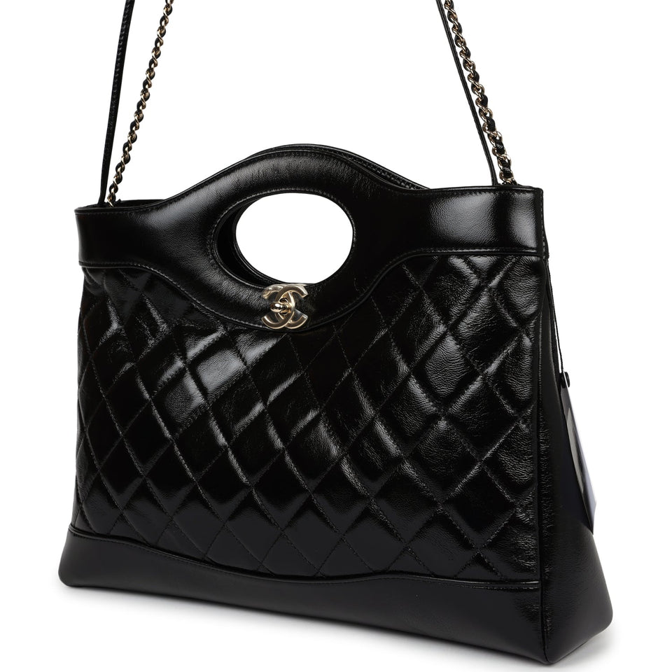 Chanel Large 31 Shopper Black Shiny Lambskin Light Gold Hardware