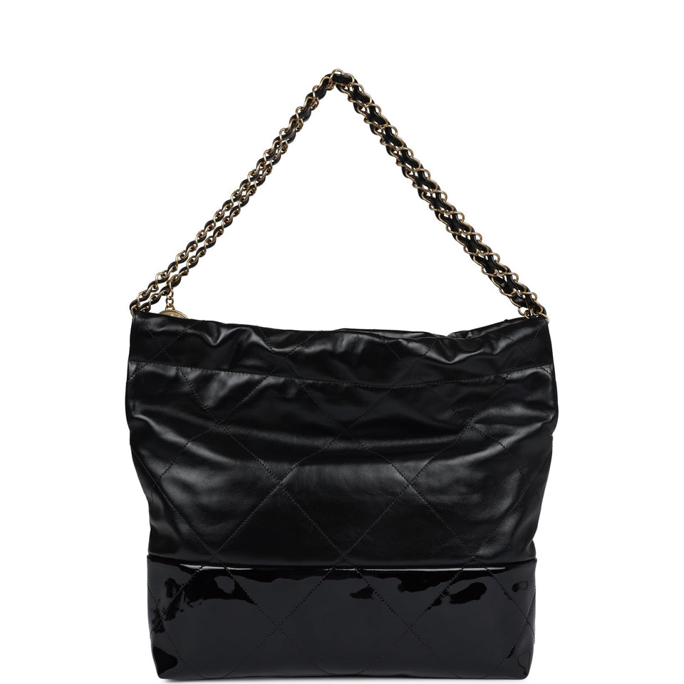 Chanel Small 22 Bag Black Shiny and Patent Calfskin Gold Hardware