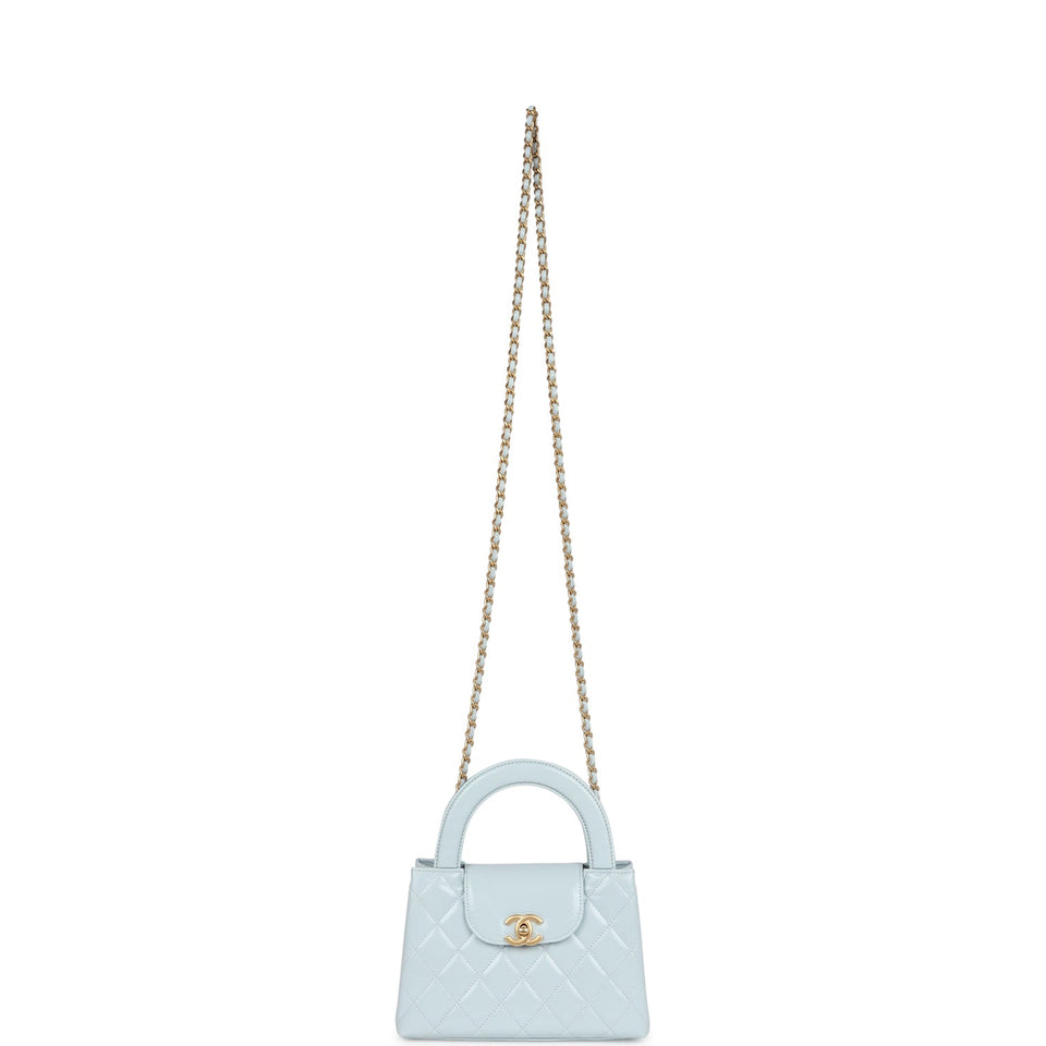 Chanel Small Kelly Shopper Light Blue Shiny Aged Calfskin Brushed Gold Hardware