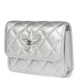 Chanel Crystal CC Walk Of Fame Clutch Wallet Silver Metallic Goatskin Silver Hardware