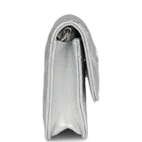 Chanel Crystal CC Walk Of Fame Clutch Wallet Silver Metallic Goatskin Silver Hardware