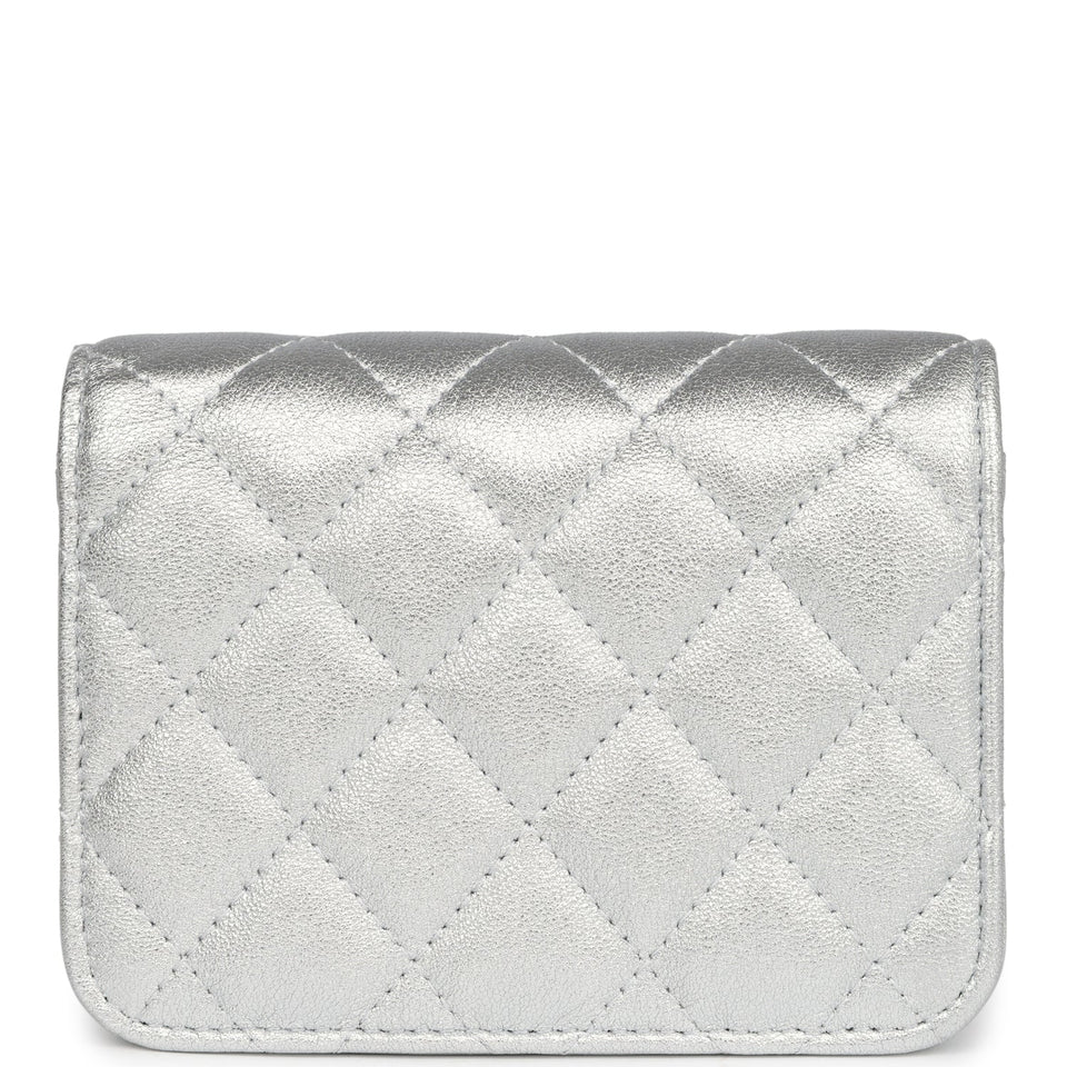 Chanel Crystal CC Walk Of Fame Clutch Wallet Silver Metallic Goatskin Silver Hardware