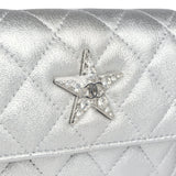 Chanel Crystal CC Walk Of Fame Clutch Wallet Silver Metallic Goatskin Silver Hardware