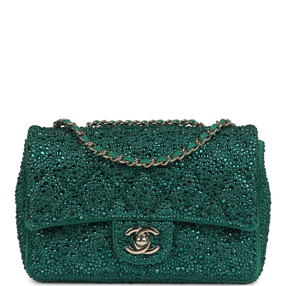 Chanel Mini Flap Bag Green Swarovski Crystal and Green Lambskin Silver Hardware