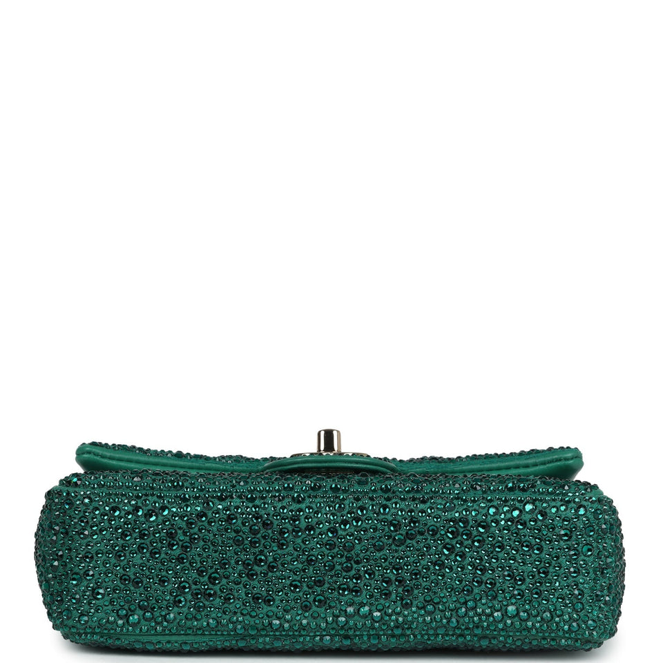 Chanel Mini Flap Bag Green Swarovski Crystal and Green Lambskin Silver Hardware