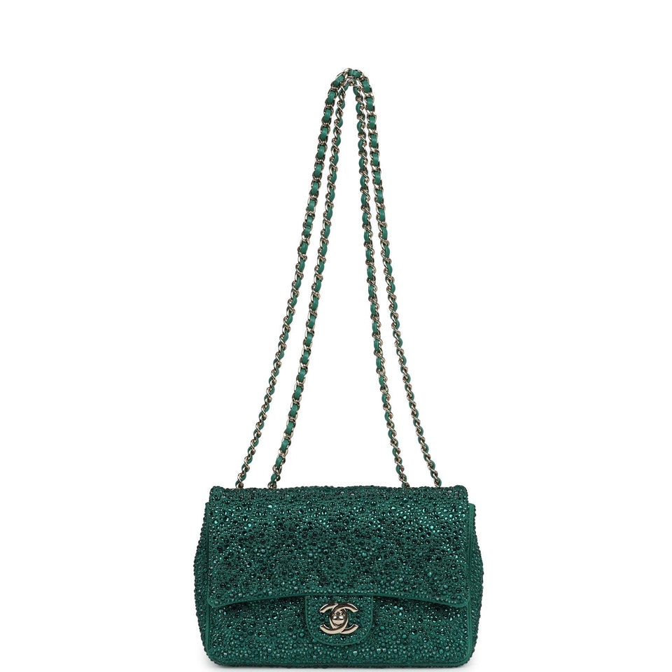 Chanel Mini Flap Bag Green Swarovski Crystal and Green Lambskin Silver Hardware