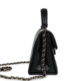 Chanel Small Square Top Handle Flap Bag Black Caviar Light Gold Hardware