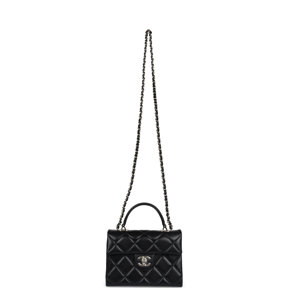 Chanel Small Square Top Handle Flap Bag Black Caviar Light Gold Hardware