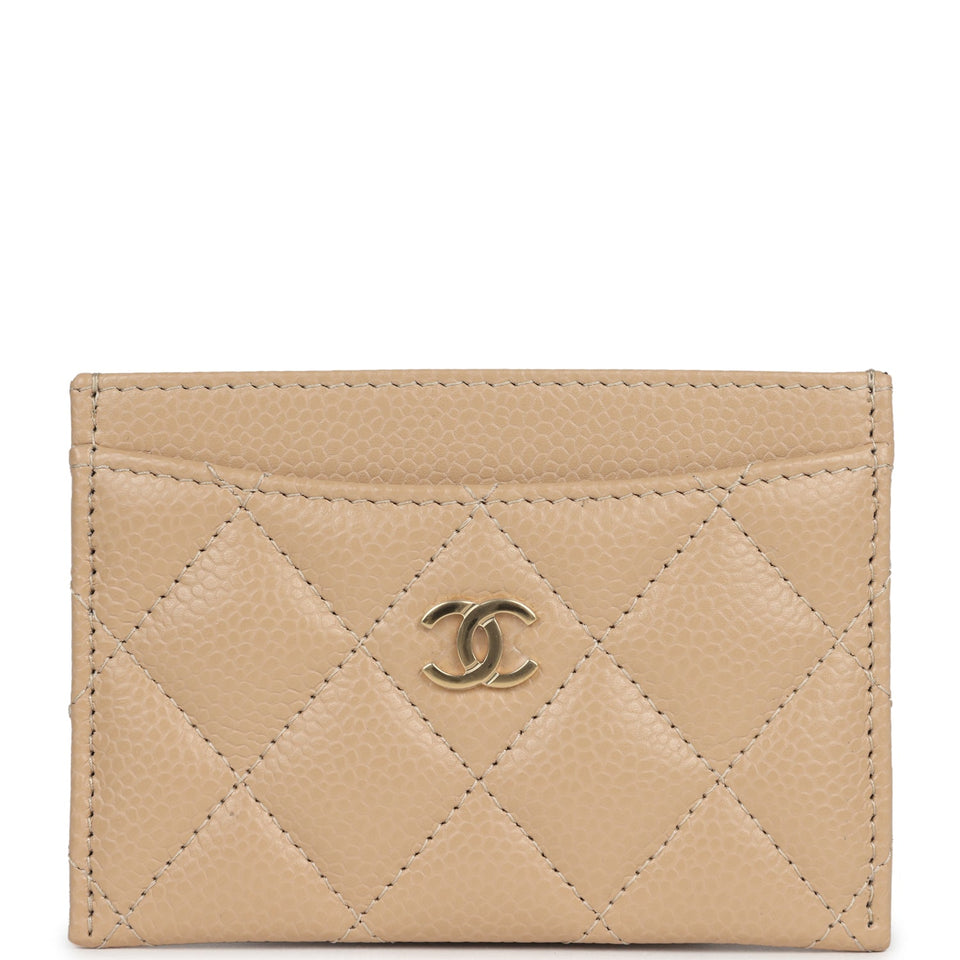 Chanel Classic  Holder Wallet Beige Caviar Gold Hardware