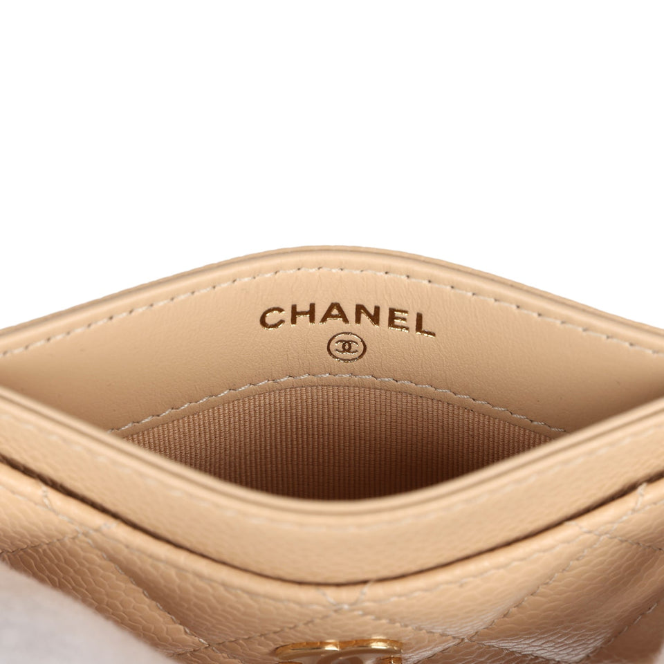 Chanel Classic  Holder Wallet Beige Caviar Gold Hardware