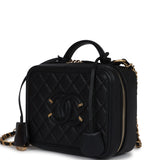 Chanel Medium CC Filigree Vanity Case Black Caviar Antique Gold Hardware